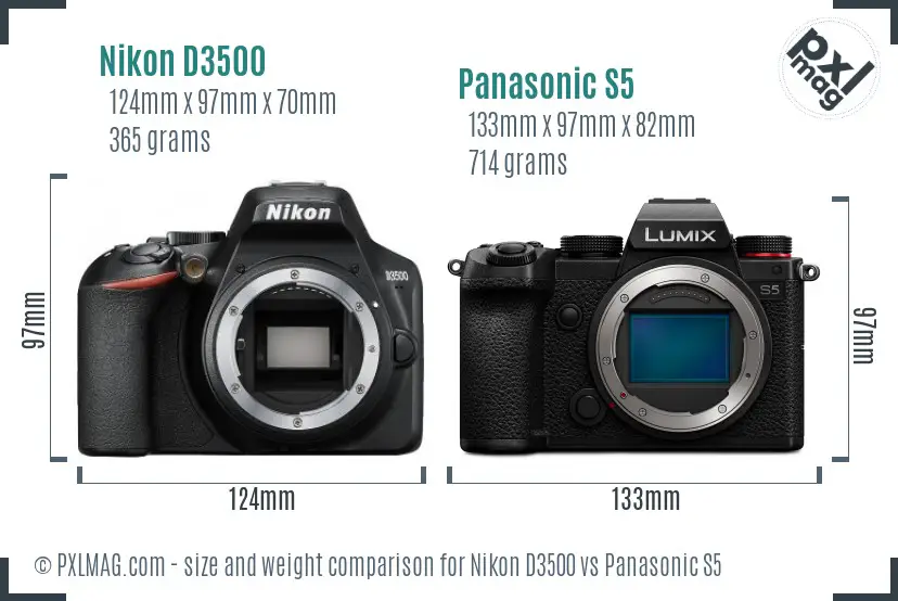 Nikon D3500 vs Panasonic S5 size comparison