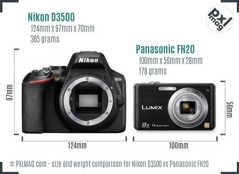 Nikon D3500 vs Panasonic FH20 size comparison