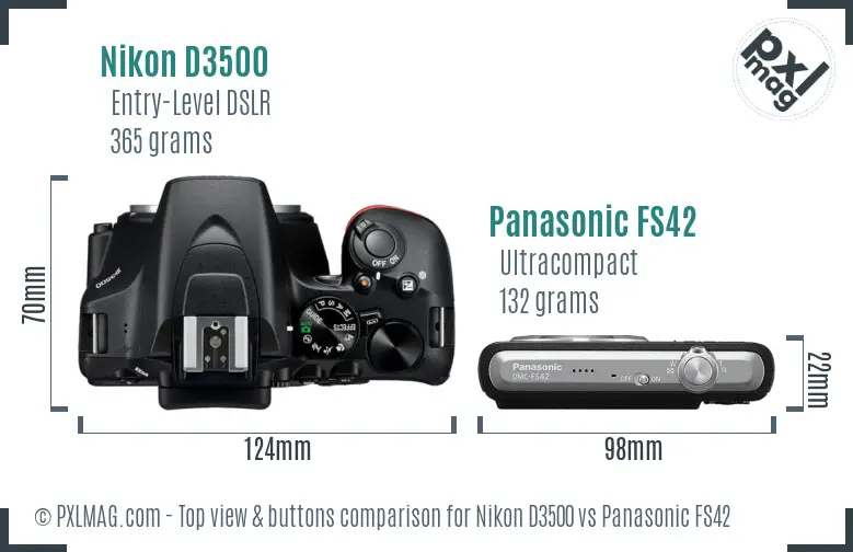 Nikon D3500 vs Panasonic FS42 top view buttons comparison
