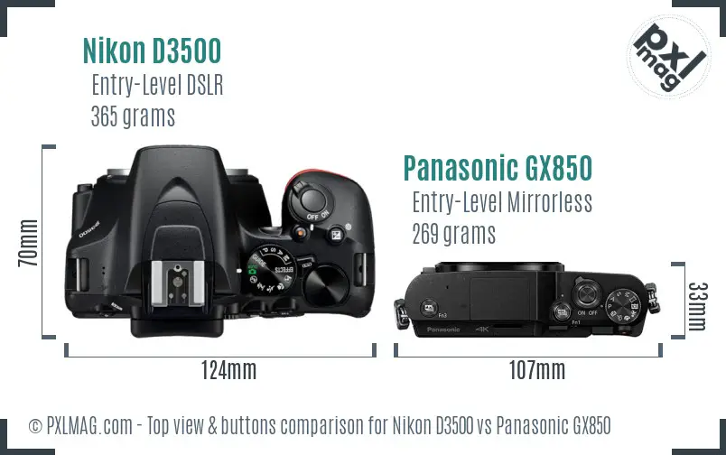 Nikon D3500 vs Panasonic GX850 top view buttons comparison
