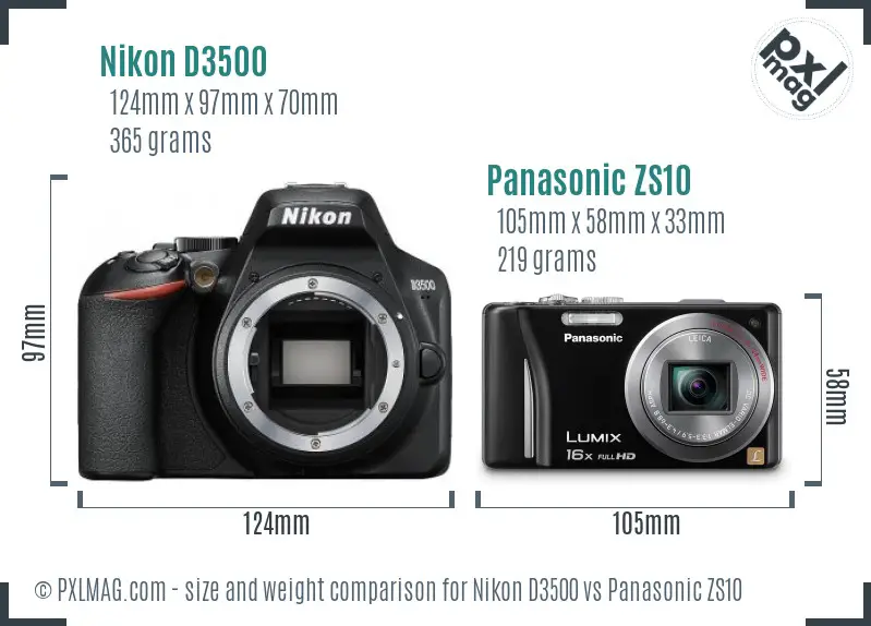 Nikon D3500 vs Panasonic ZS10 size comparison