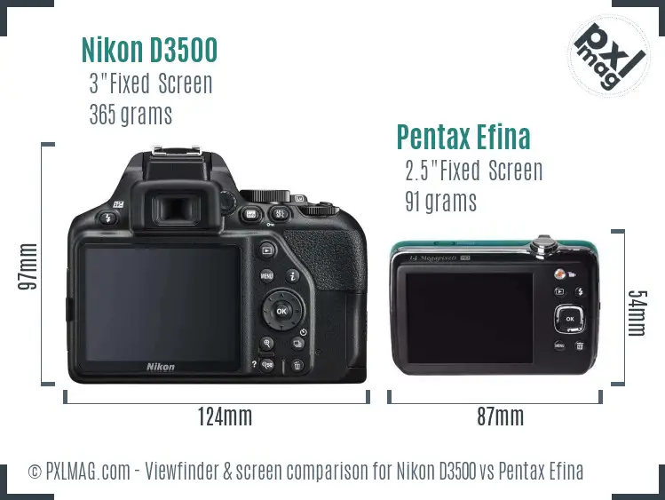 Nikon D3500 vs Pentax Efina Screen and Viewfinder comparison