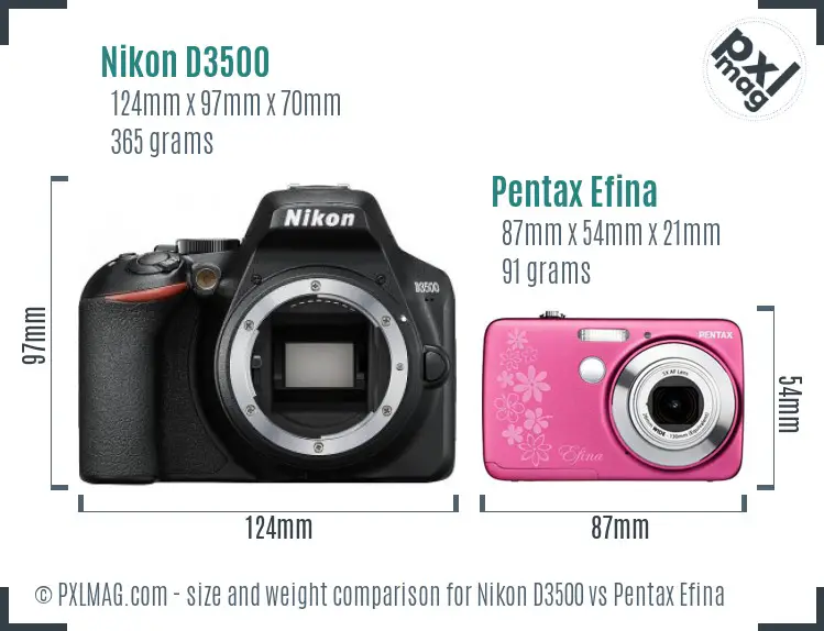 Nikon D3500 vs Pentax Efina size comparison