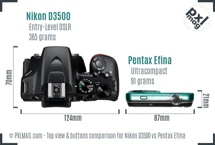Nikon D3500 vs Pentax Efina top view buttons comparison