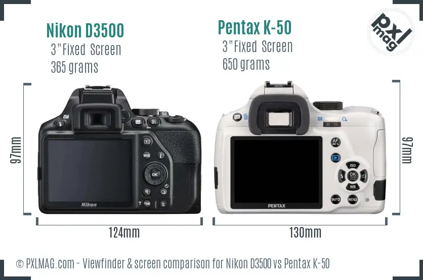 Nikon D3500 vs Pentax K-50 Screen and Viewfinder comparison
