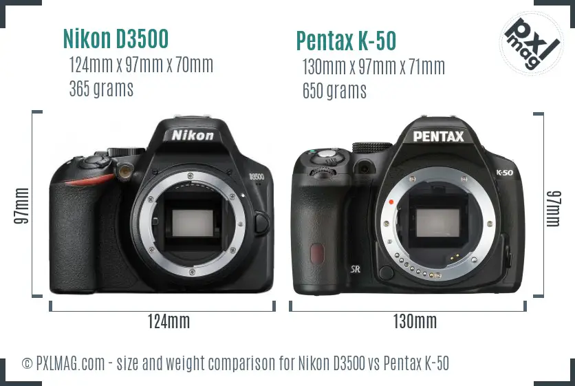 Nikon D3500 vs Pentax K-50 size comparison