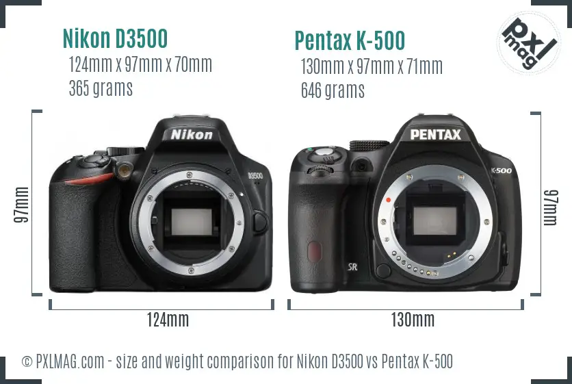 Nikon D3500 vs Pentax K-500 size comparison