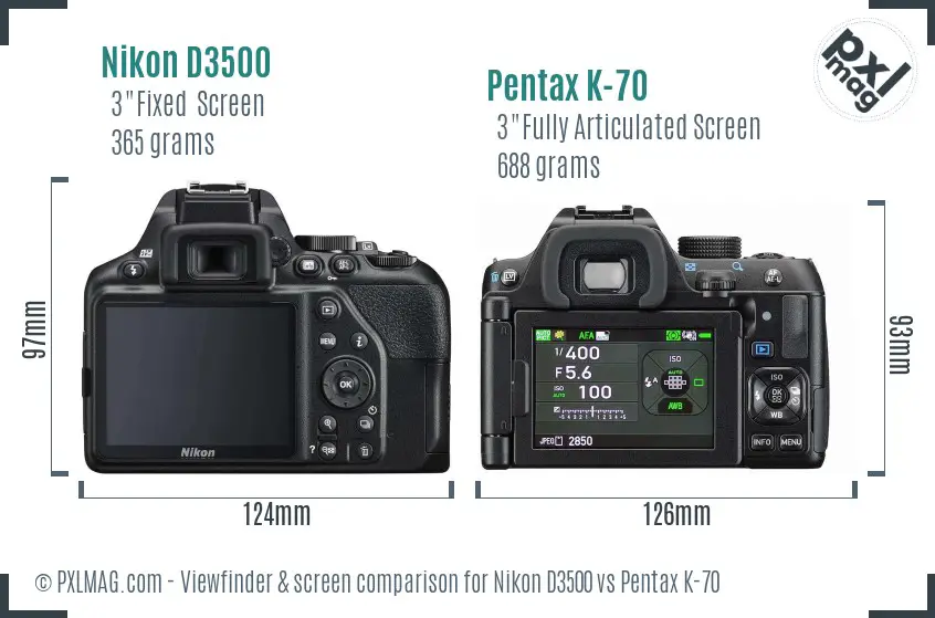 Nikon D3500 vs Pentax K-70 Screen and Viewfinder comparison