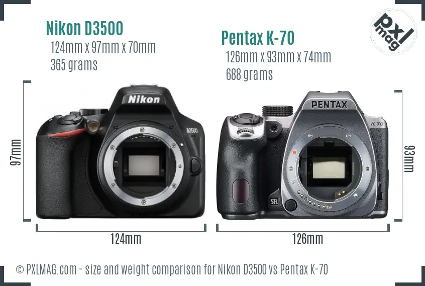 Nikon D3500 vs Pentax K-70 size comparison