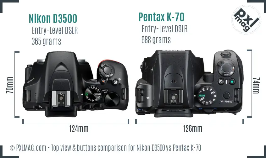 Nikon D3500 vs Pentax K-70 top view buttons comparison