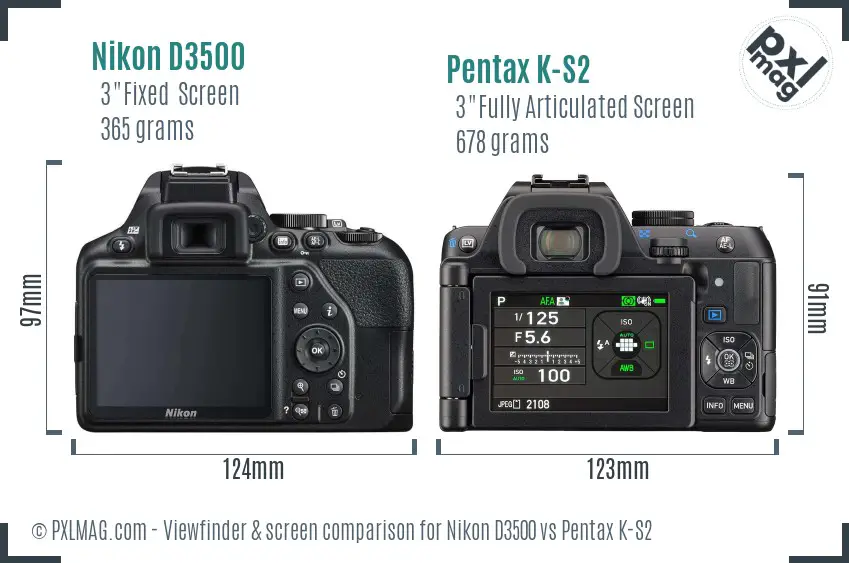 Nikon D3500 vs Pentax K-S2 Screen and Viewfinder comparison