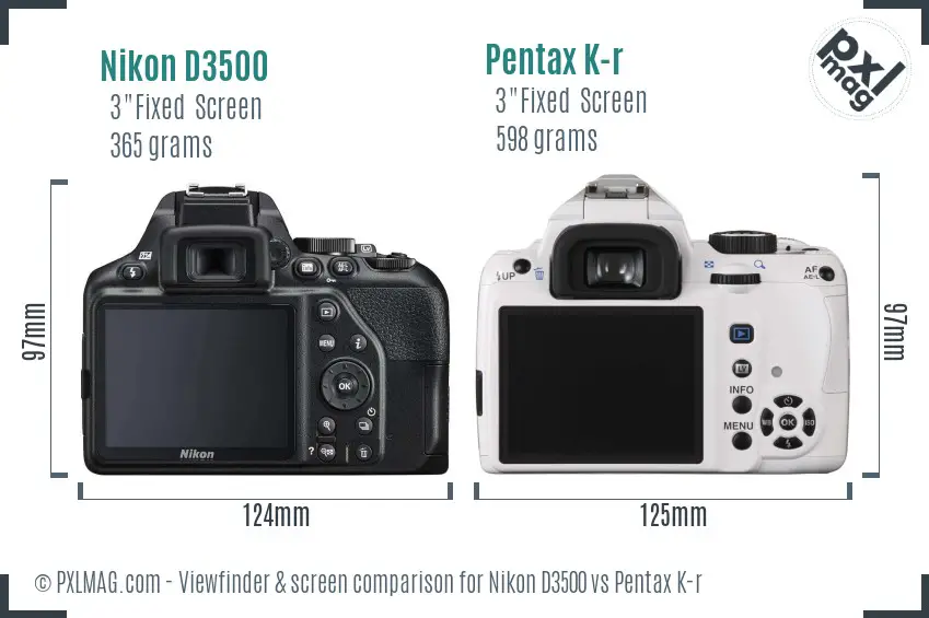 Nikon D3500 vs Pentax K-r Screen and Viewfinder comparison