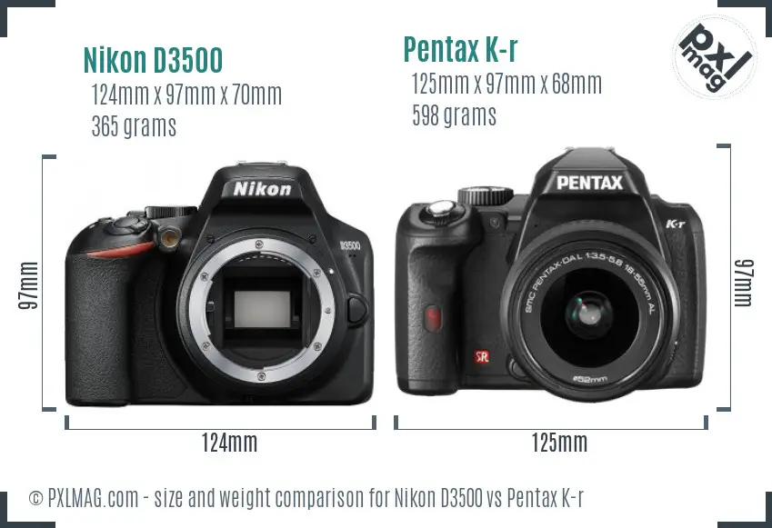Nikon D3500 vs Pentax K-r size comparison