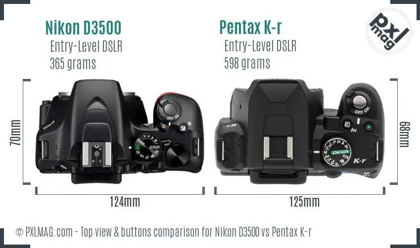 Nikon D3500 vs Pentax K-r top view buttons comparison