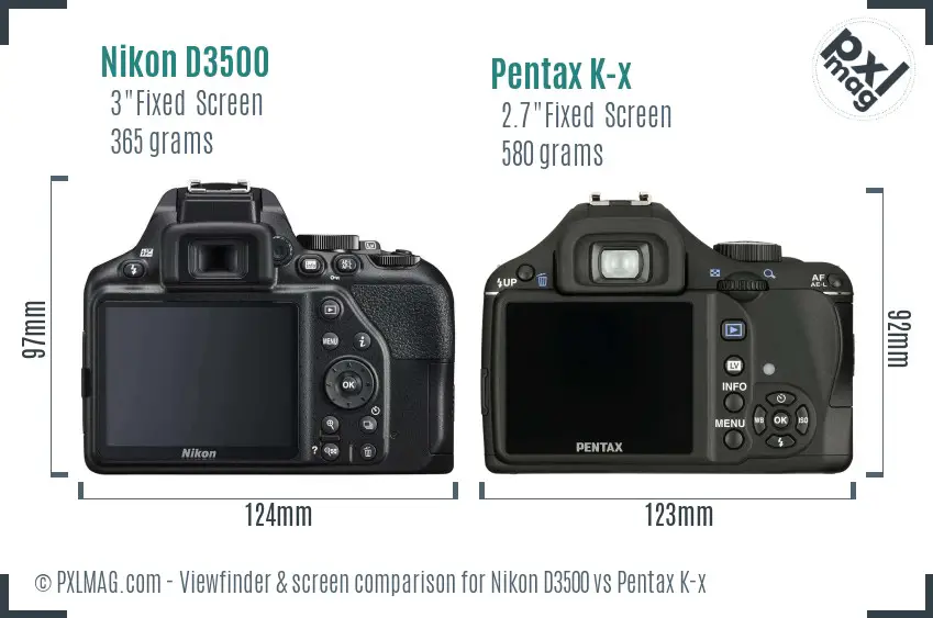 Nikon D3500 vs Pentax K-x Screen and Viewfinder comparison