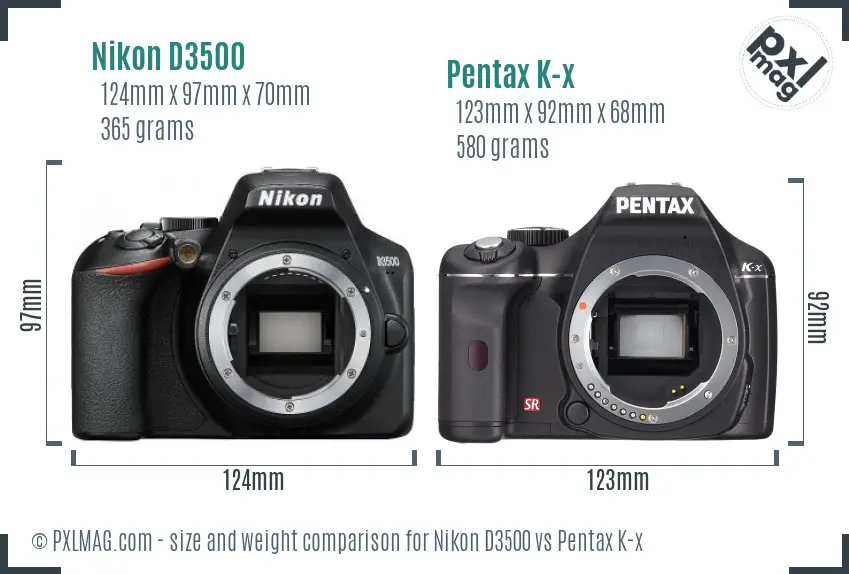 Nikon D3500 vs Pentax K-x size comparison