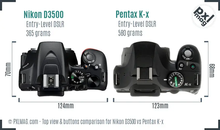 Nikon D3500 vs Pentax K-x top view buttons comparison