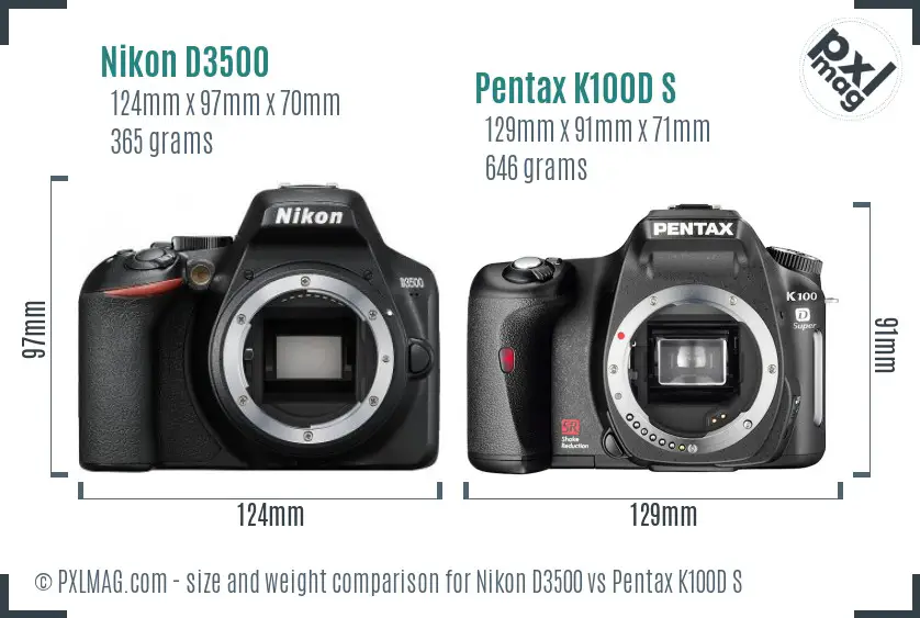 Nikon D3500 vs Pentax K100D S size comparison