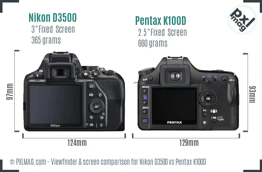 Nikon D3500 vs Pentax K100D Screen and Viewfinder comparison