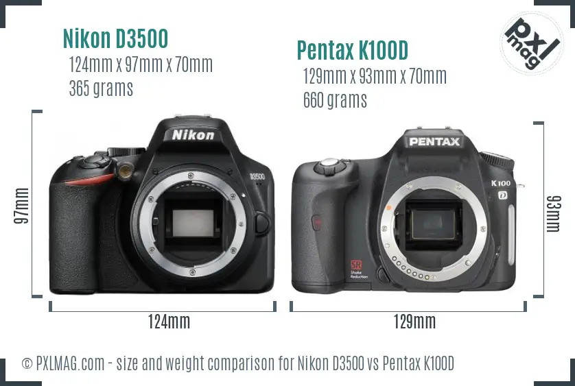Nikon D3500 vs Pentax K100D size comparison