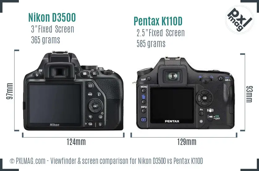 Nikon D3500 vs Pentax K110D Screen and Viewfinder comparison