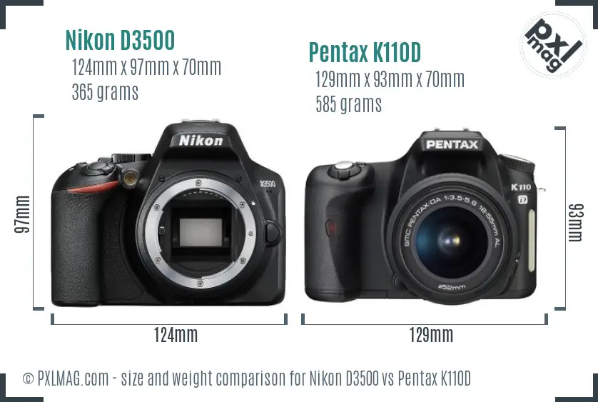 Nikon D3500 vs Pentax K110D size comparison