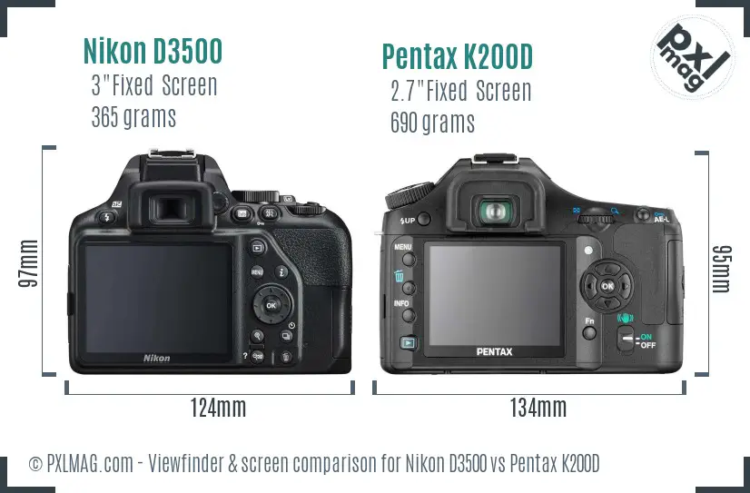 Nikon D3500 vs Pentax K200D Screen and Viewfinder comparison