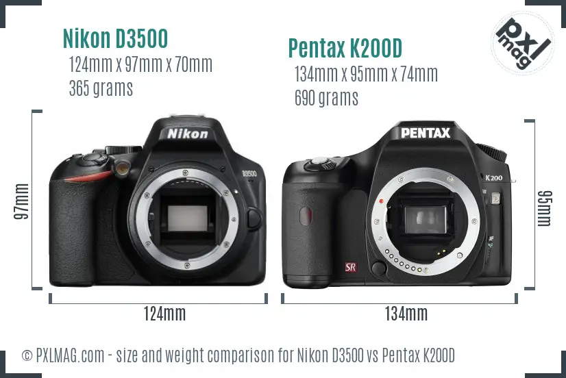 Nikon D3500 vs Pentax K200D size comparison