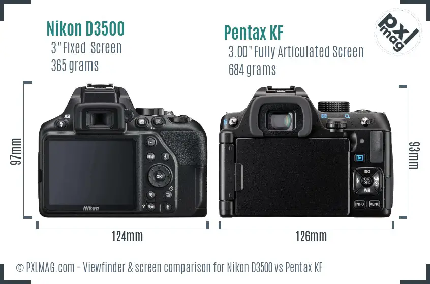 Nikon D3500 vs Pentax KF Screen and Viewfinder comparison
