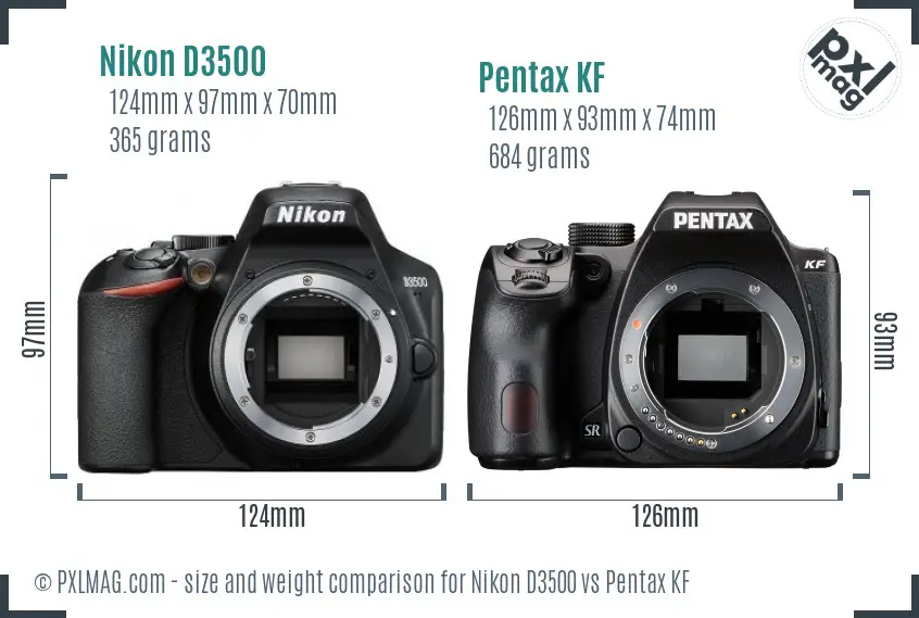 Nikon D3500 vs Pentax KF size comparison