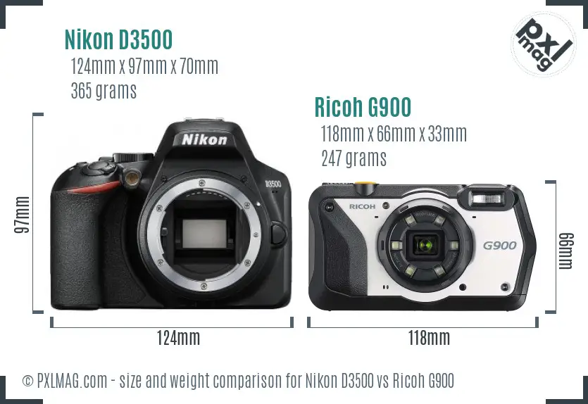 Nikon D3500 vs Ricoh G900 size comparison