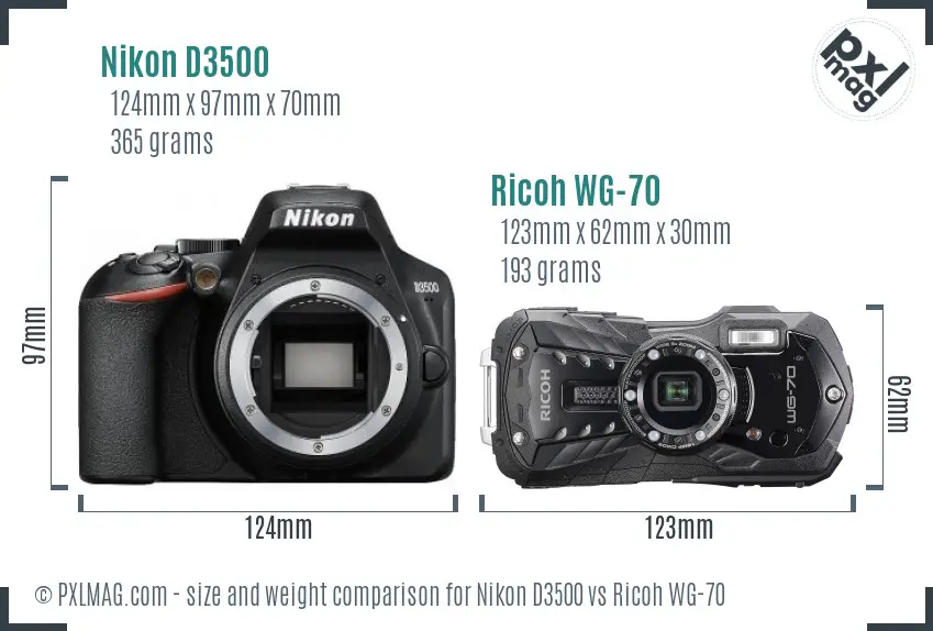 Nikon D3500 vs Ricoh WG-70 size comparison