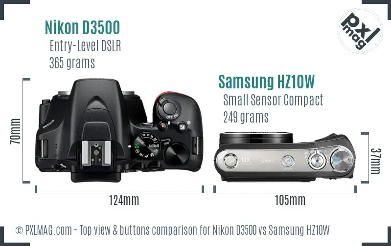 Nikon D3500 vs Samsung HZ10W top view buttons comparison