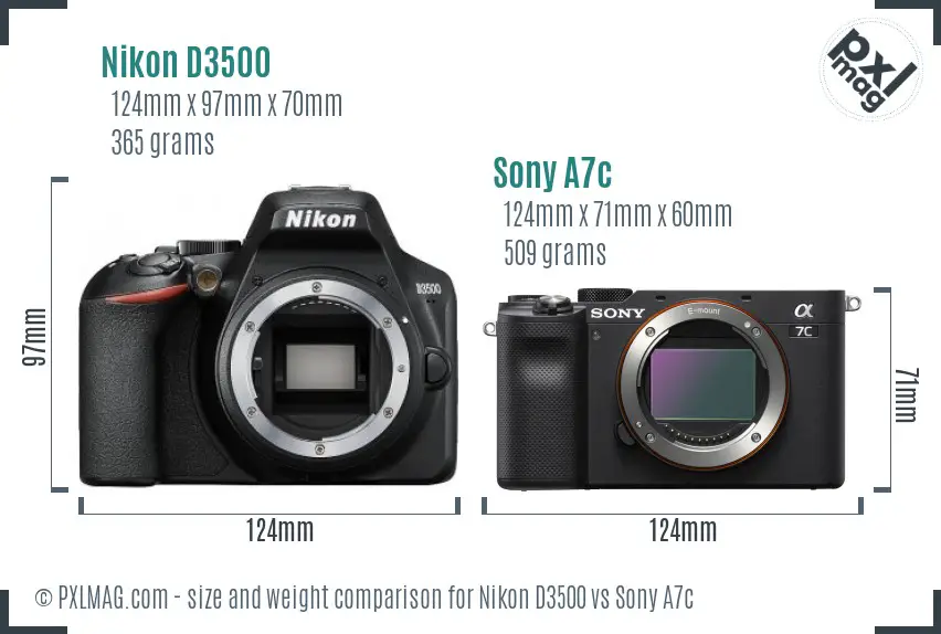 Nikon D3500 vs Sony A7c size comparison Nikon D3500 vs Sony A7c size comparison