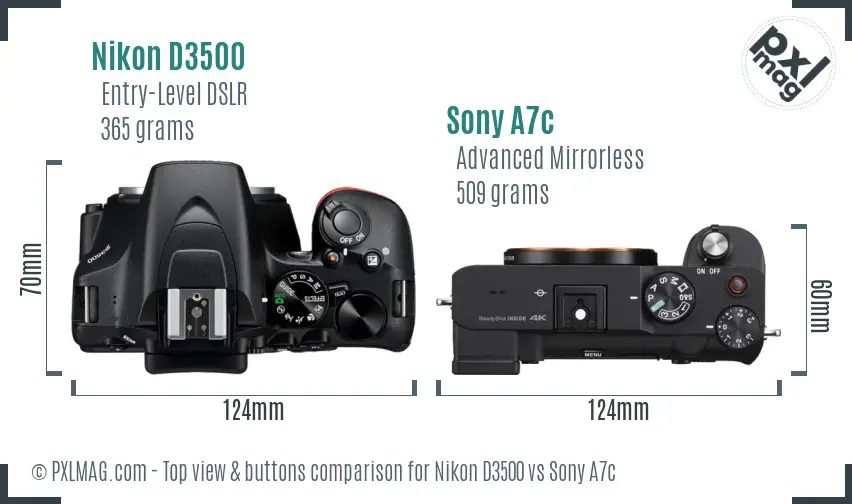Nikon D3500 vs Sony A7c top view buttons comparison Nikon D3500 vs Sony A7c top view buttons comparison