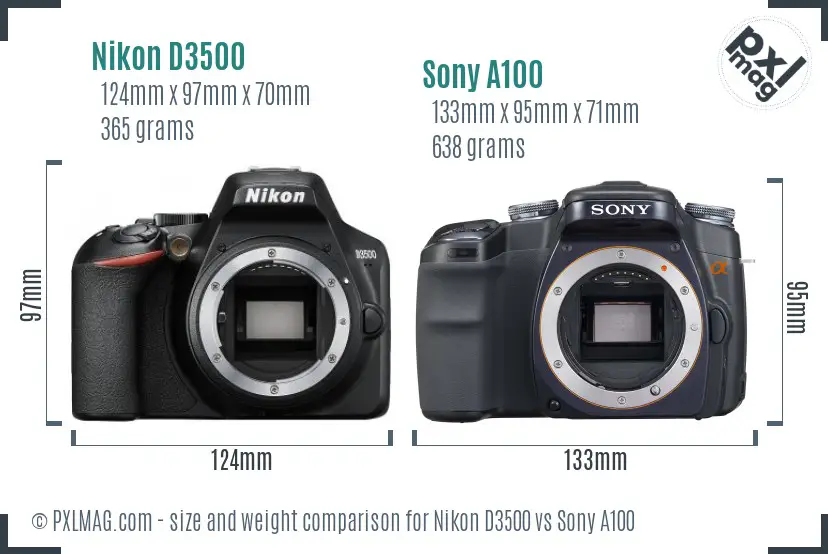 Nikon D3500 vs Sony A100 size comparison