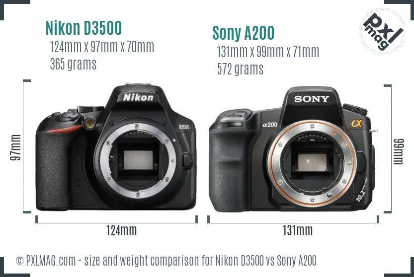 Nikon D3500 vs Sony A200 size comparison