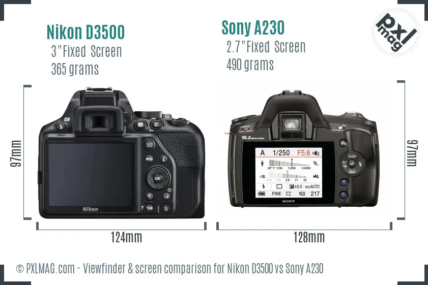 Nikon D3500 vs Sony A230 Screen and Viewfinder comparison