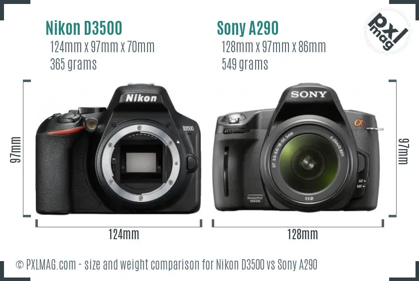Nikon D3500 vs Sony A290 size comparison