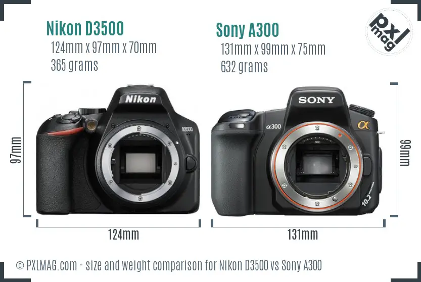 Nikon D3500 vs Sony A300 size comparison