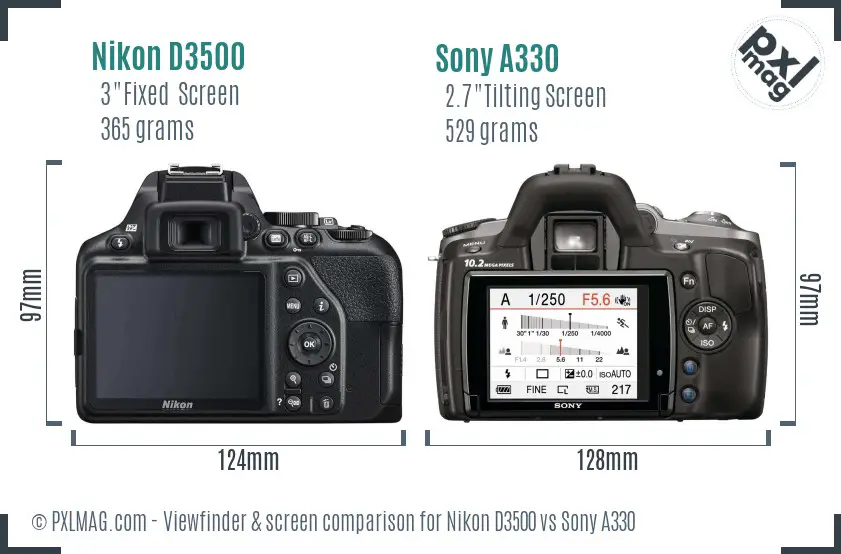 Nikon D3500 vs Sony A330 Screen and Viewfinder comparison