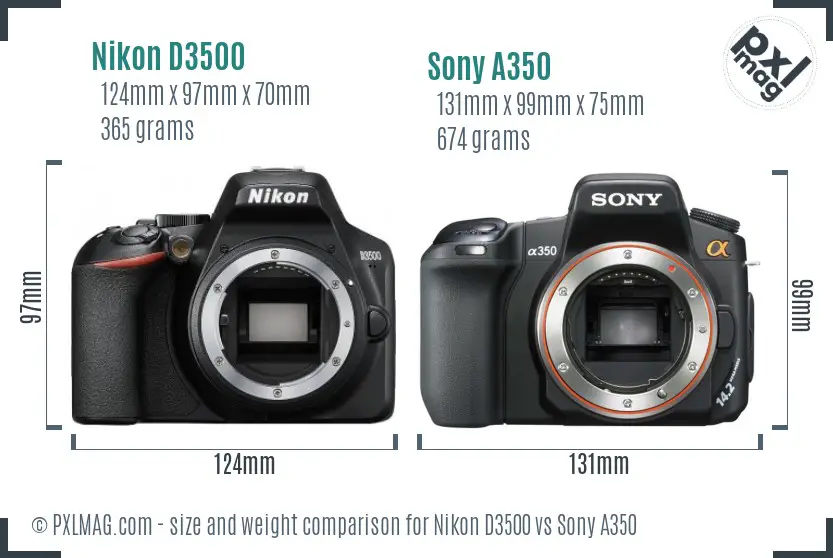 Nikon D3500 vs Sony A350 size comparison