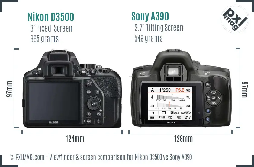 Nikon D3500 vs Sony A390 Screen and Viewfinder comparison