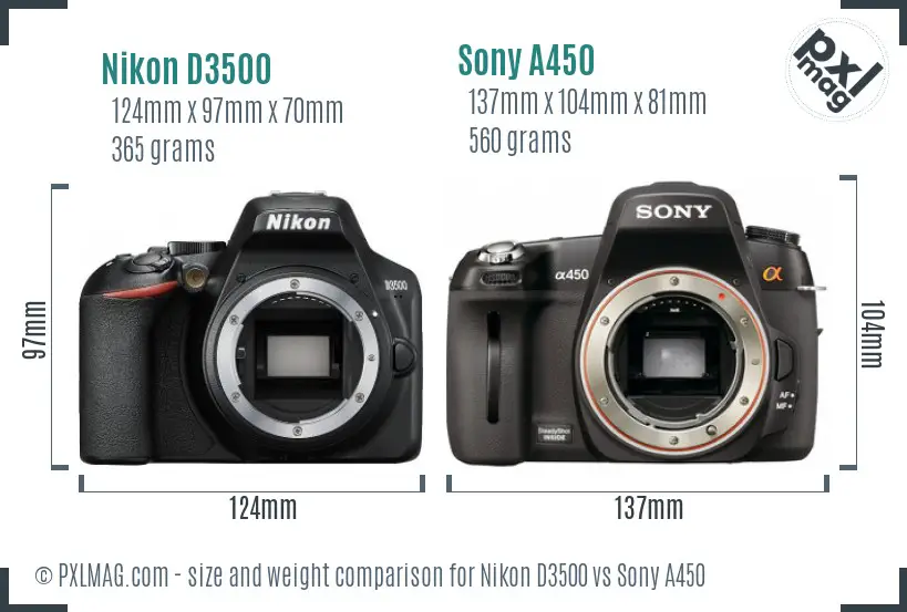 Nikon D3500 vs Sony A450 size comparison