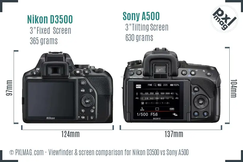 Nikon D3500 vs Sony A500 Screen and Viewfinder comparison