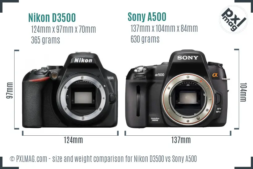Nikon D3500 vs Sony A500 size comparison