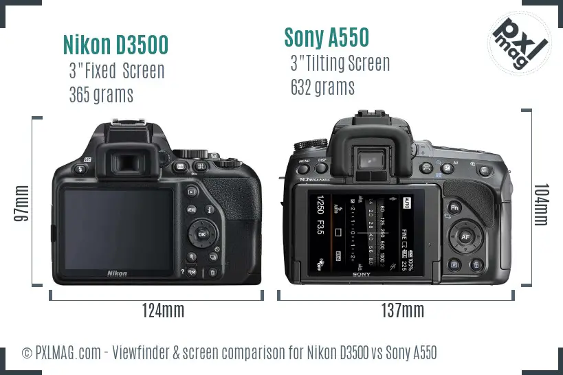 Nikon D3500 vs Sony A550 Screen and Viewfinder comparison
