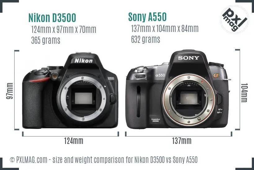 Nikon D3500 vs Sony A550 size comparison