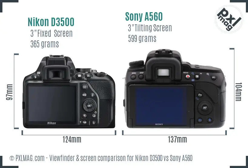 Nikon D3500 vs Sony A560 Screen and Viewfinder comparison