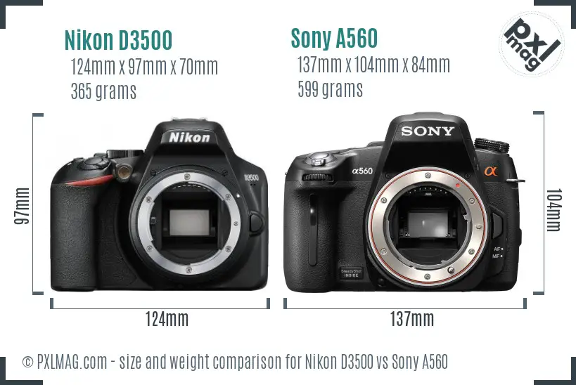 Nikon D3500 vs Sony A560 size comparison